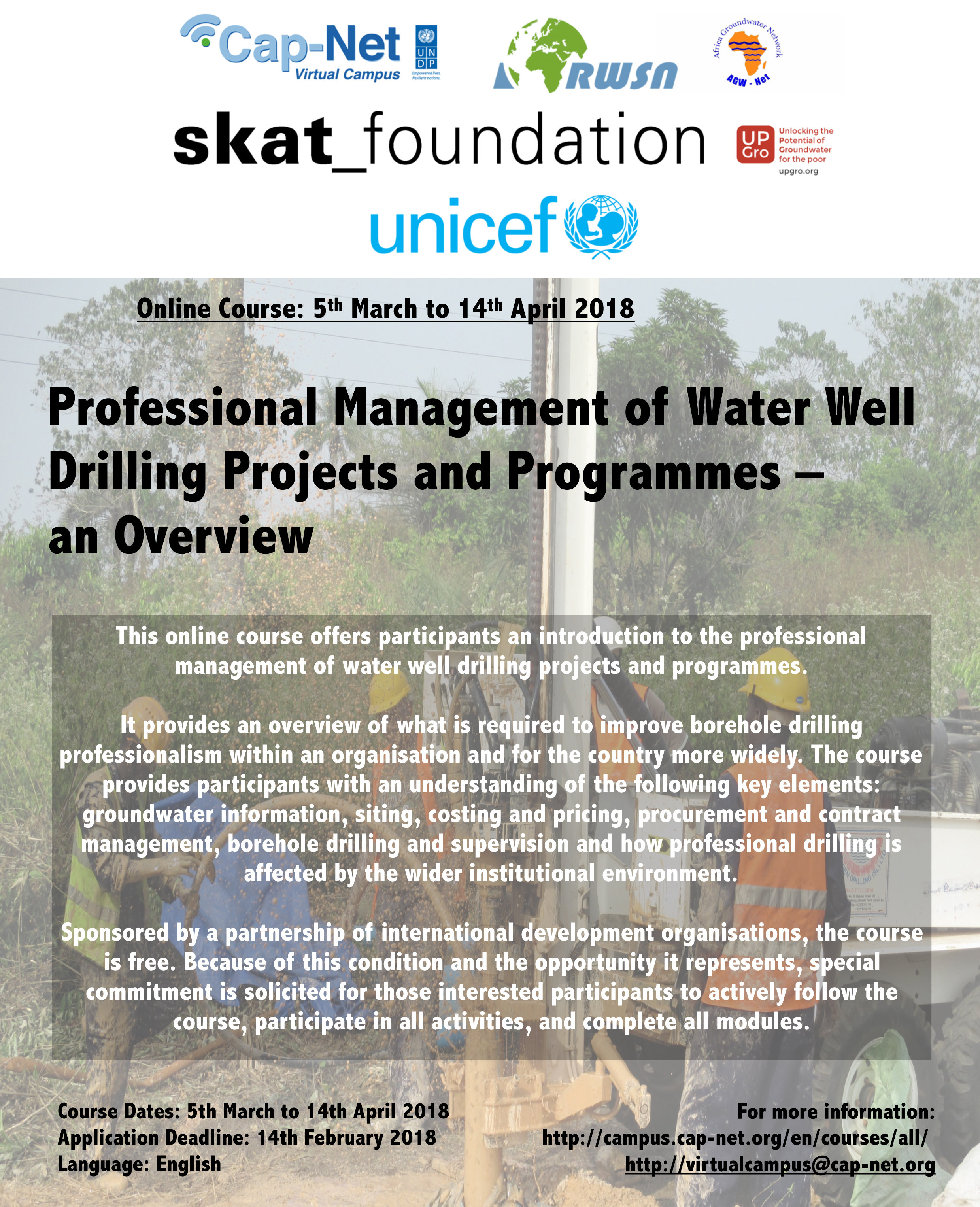 New Online Course –  Professional Management of Water Well Drilling Projects and Programmes