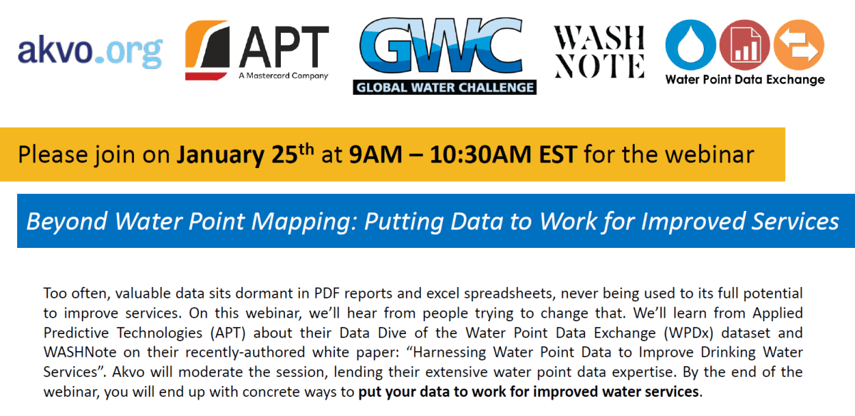 WPDx webinar: Beyond Water Point Mapping: Putting Data to Work for Improved&nbsp;Services